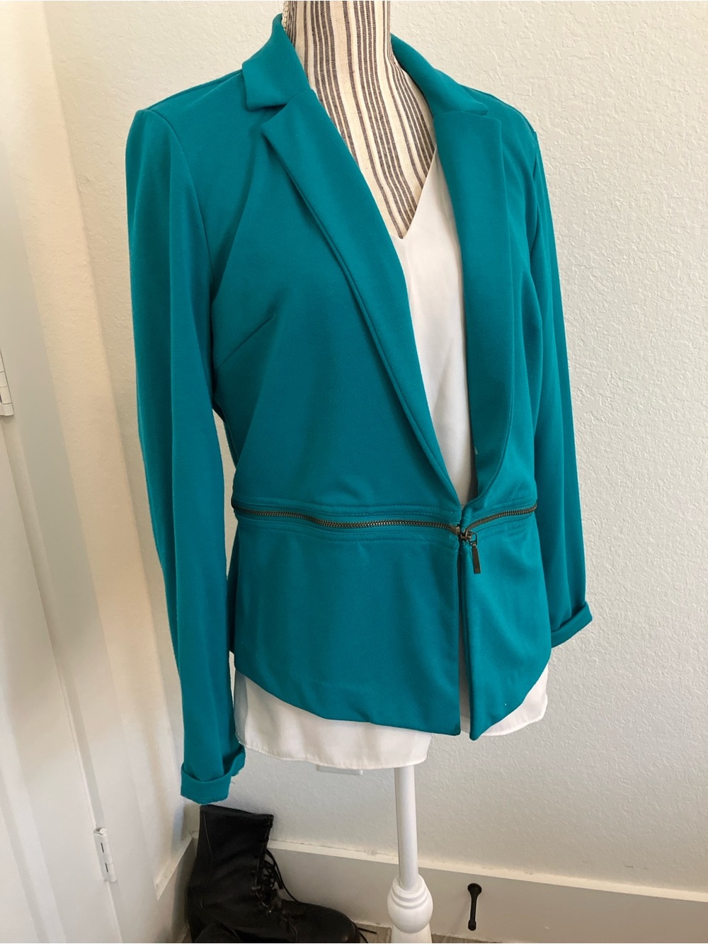 Mossimo Supply Co. Teal Zip-Peplum Women's Blazer